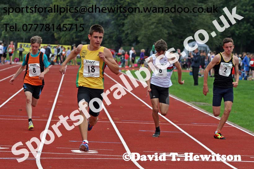 Mens and Boys 100 metres at the Northern Inter-Counties under-17s and 15s at Witton Park, Blackburn. Photo: David T. Hewitson/Sports for All Pics